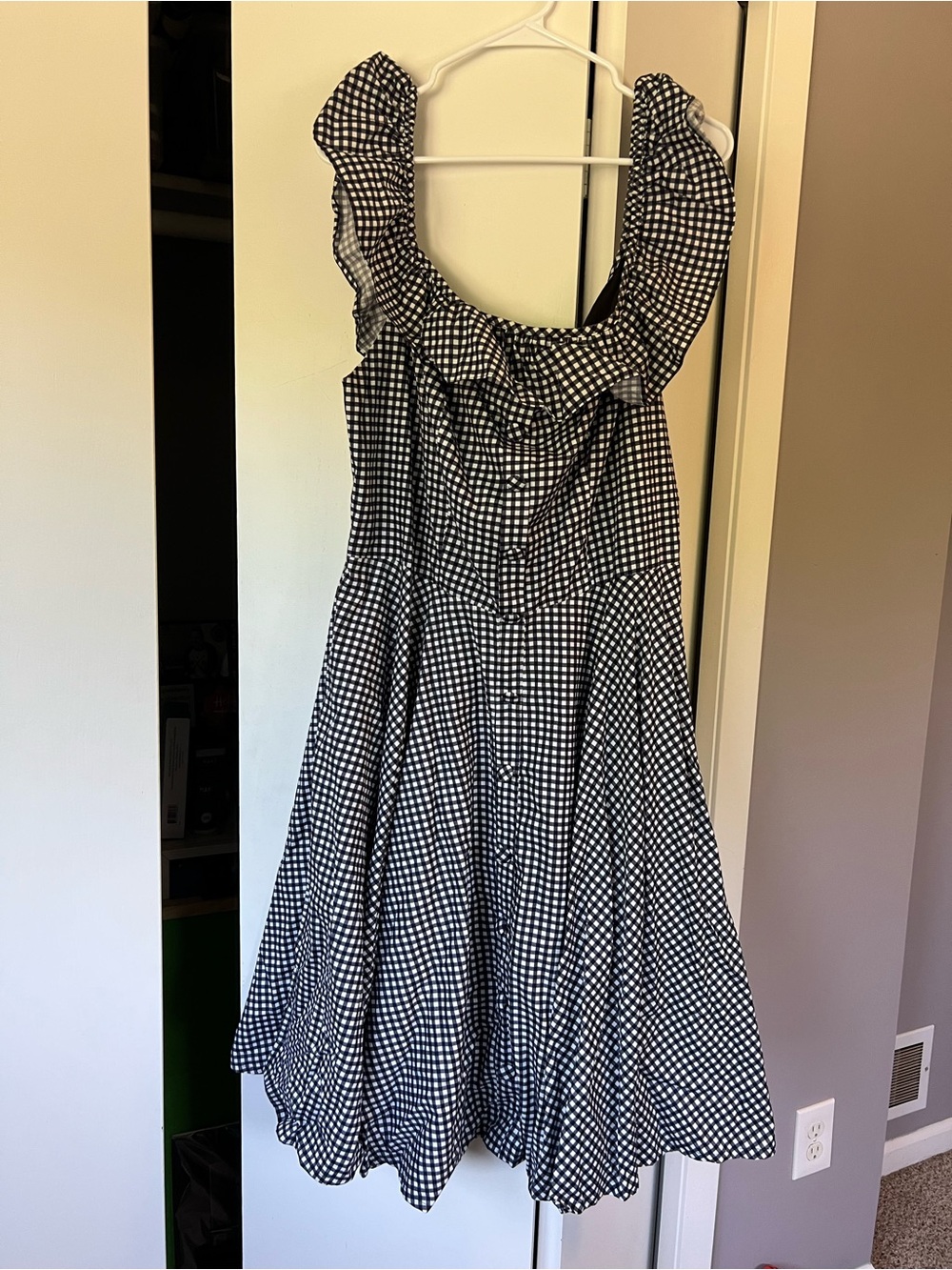 NWT Unique Vintage Navy and White Gingham Swing Dress